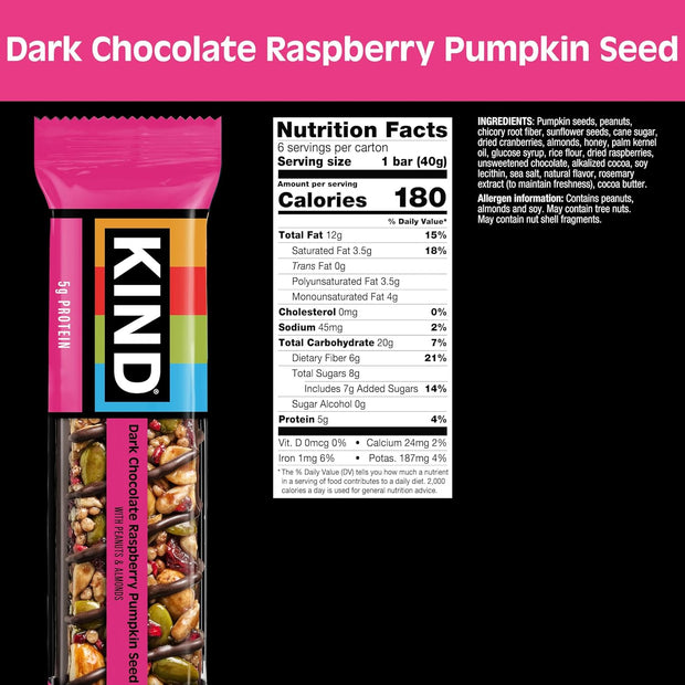 KIND Bars Seeds, Fruit and Nuts Variety Pack, Strawberry, Dark Chocolate Raspberry and Orange Cranberry, Good Source of Fiber, 5g Protein, Gluten Free Snack Bars, 18 Count