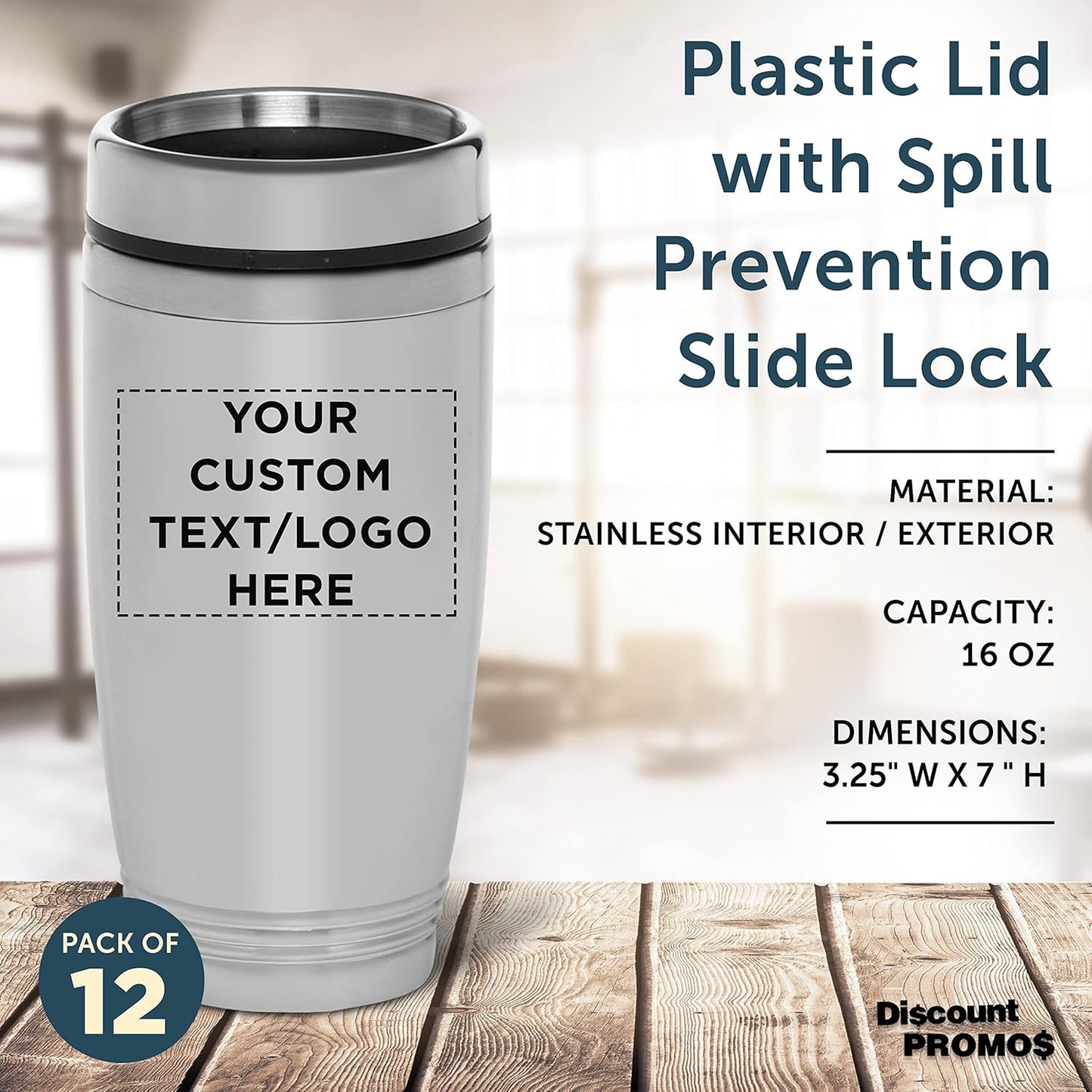 DISCOUNT PROMOS Custom Stainless Steel Tumblers 16 oz. Set of 12, Personalized Bulk Pack - Perfect for Coffee, Soda, Other Hot & Cold Beverages - Silver