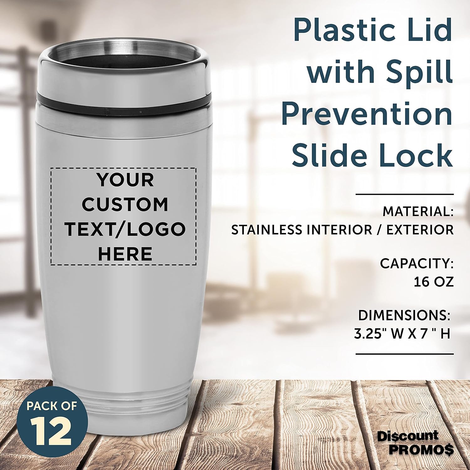 DISCOUNT PROMOS Custom Stainless Steel Tumblers 16 oz. Set of 12, Personalized Bulk Pack - Perfect for Coffee, Soda, Other Hot & Cold Beverages - Silver