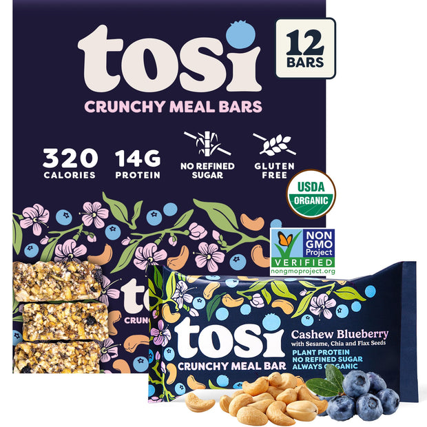 Tosi Meal Nut Bars, Cashew Coconut, Healthy Snacks for Adults & Kids, Crunchy Plant Based Protein Bar (14G), Keto Snacks, Vegan, Gluten & Soy Free, Low Sugar, Omega 3s, 2.4oz, 12-Pack