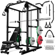 R1-V4 Power Cage Rack, 2000LB Squat Rack with Cable Crossover System, Multi-Function Weight Cage, Home Gym Workout Machine with More Training Attachments