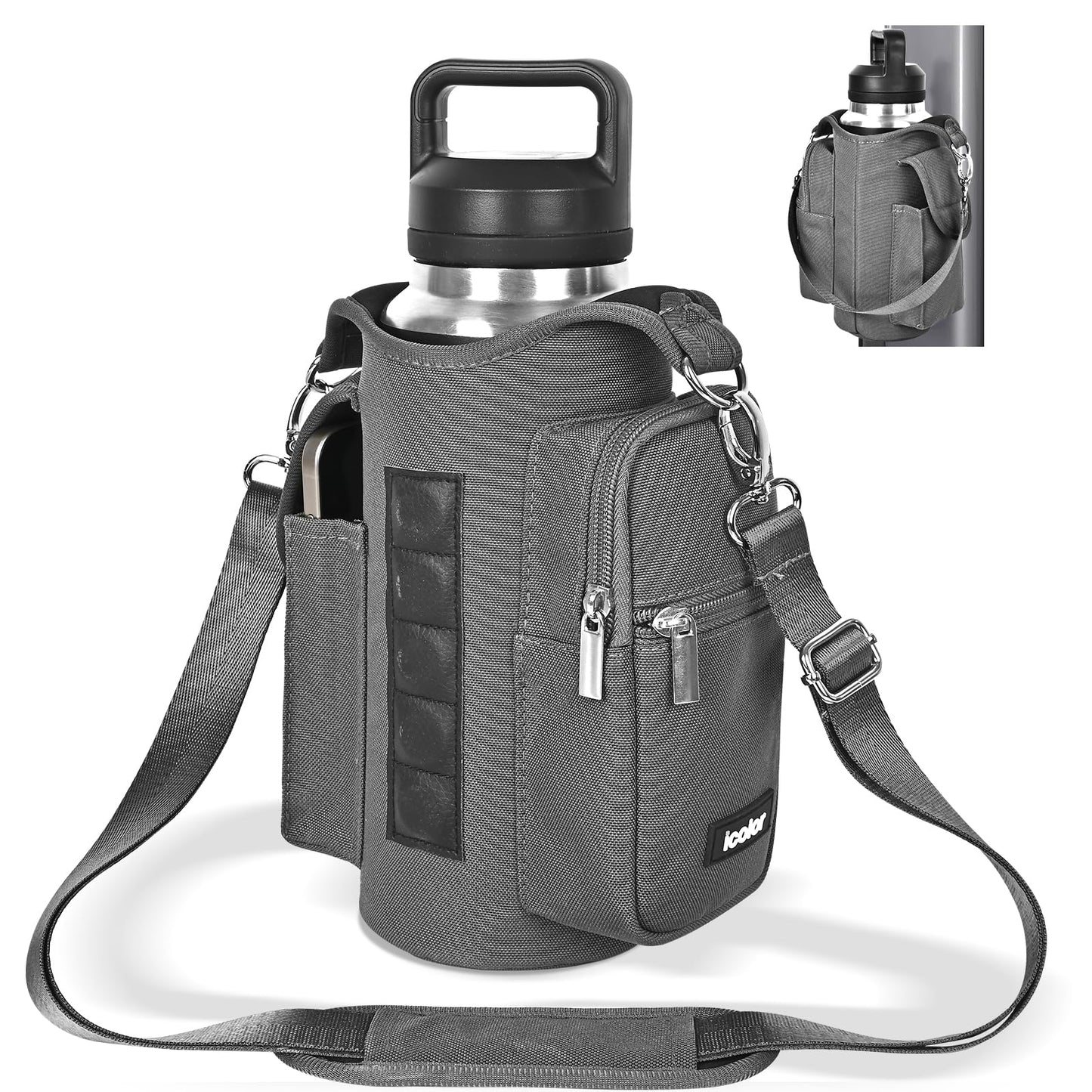 icolor Magnetic Gym Bag Water Bottle Carrier Holder with Phone Pockets & Shoulder Strap,5 Built-in Magnets Gym Bottle Pouch Sleeve,Magnetic Bag Gym Accessories Organizer for Men Women