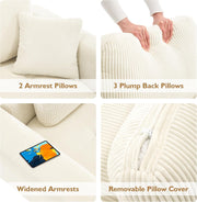 112" Modular Sectional Sofa L-Shaped Couch for Living Room, Comfy Cloud Sofa Modern 3-Seat Sofa with Ottoman, Corduroy Upholstered Boneless Couch with Deep Seat, 5 Pillows, Beige