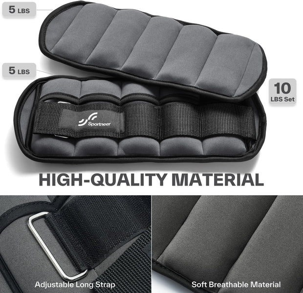 Sportneer Adjustable Ankle Weights 1 Pair 2 4 6 8 10 Lbs Leg Weight Straps for Women Men, Weighted Ankle Weights Set for Gym,Fitness, Workout,Walking, Jogging,1-5 lbs Each Ankle, 1 Pair 2-10 lbs