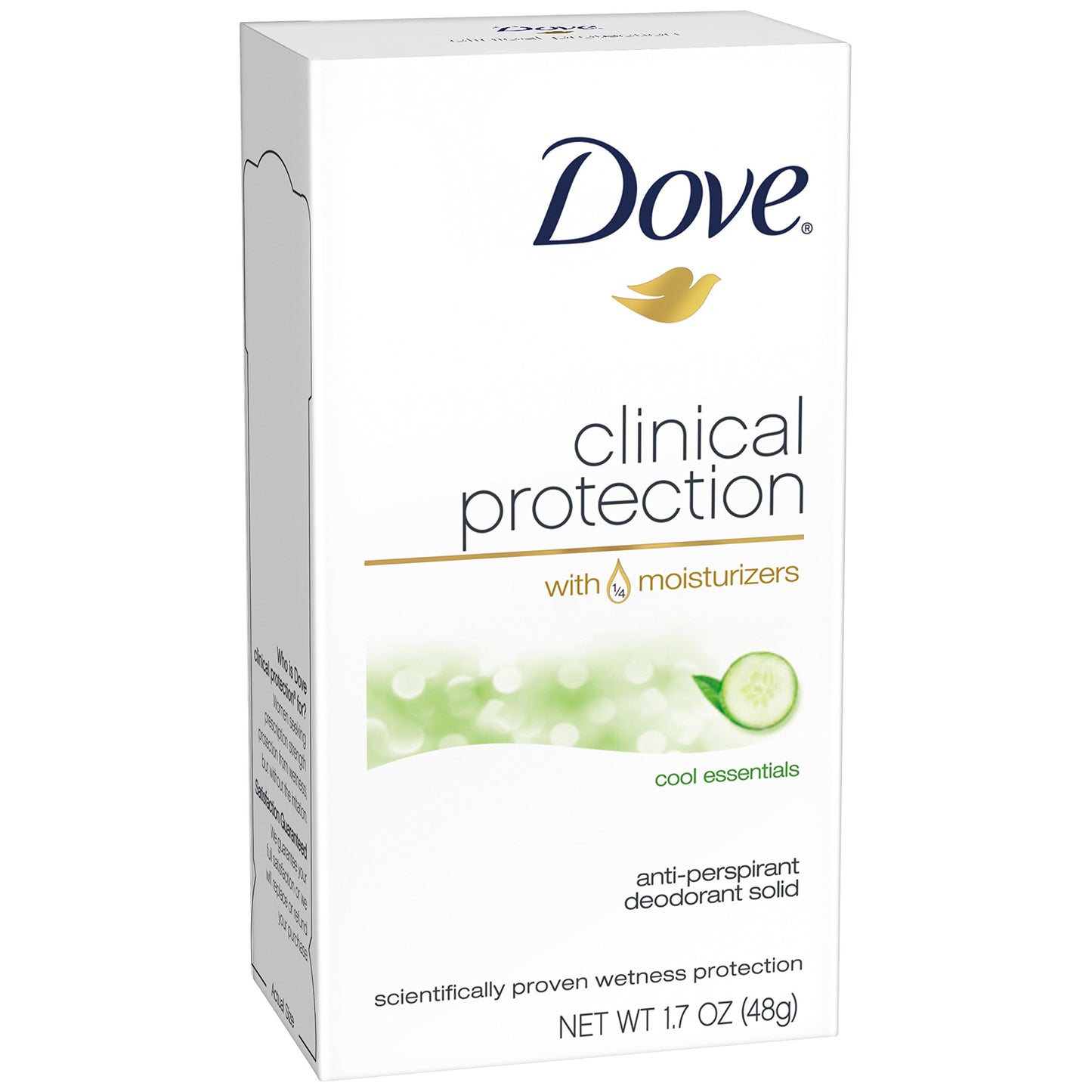 Dove Clinical Protection Antiperspirant Deodorant For Sweat and Odor Protection Original Clean Antiperspirant For Women Made With 1/4 Moisturizers 1.7 oz