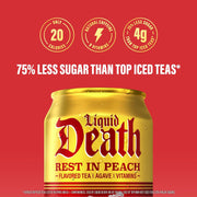 Liquid Death, Rest in Peach Iced Tea, 12-Pack (12 oz Cans), Peach Flavored Back Tea, Low Calorie, No Artificial Sweeteners, B12 & B6 Vitamins