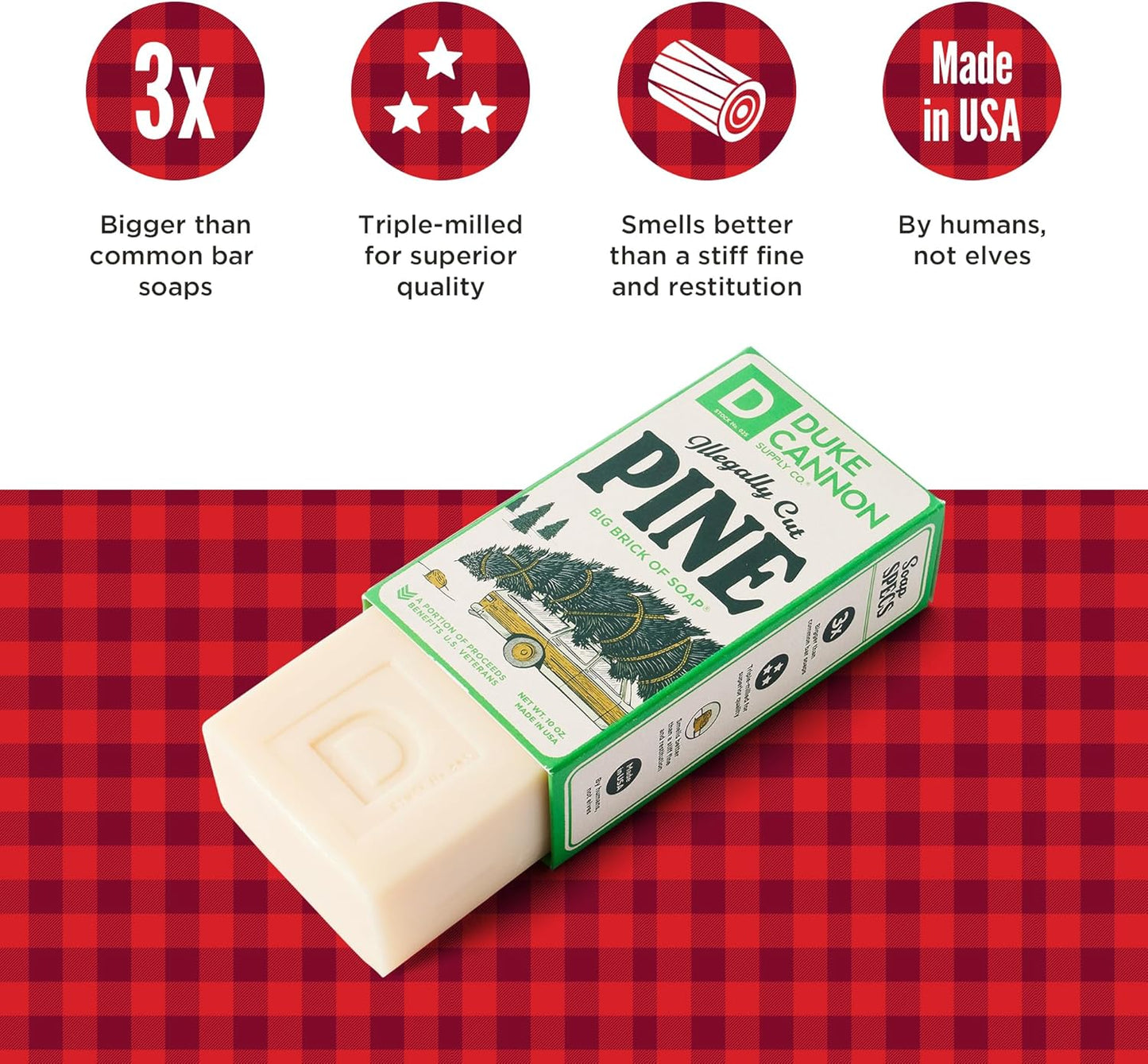 Duke Cannon Supply Co. Big Brick of Soap Bar for Men Holiday Edition - Illegally Cut Pine (Fresh Cut Pine Scent), 10 oz. (1 Pack)