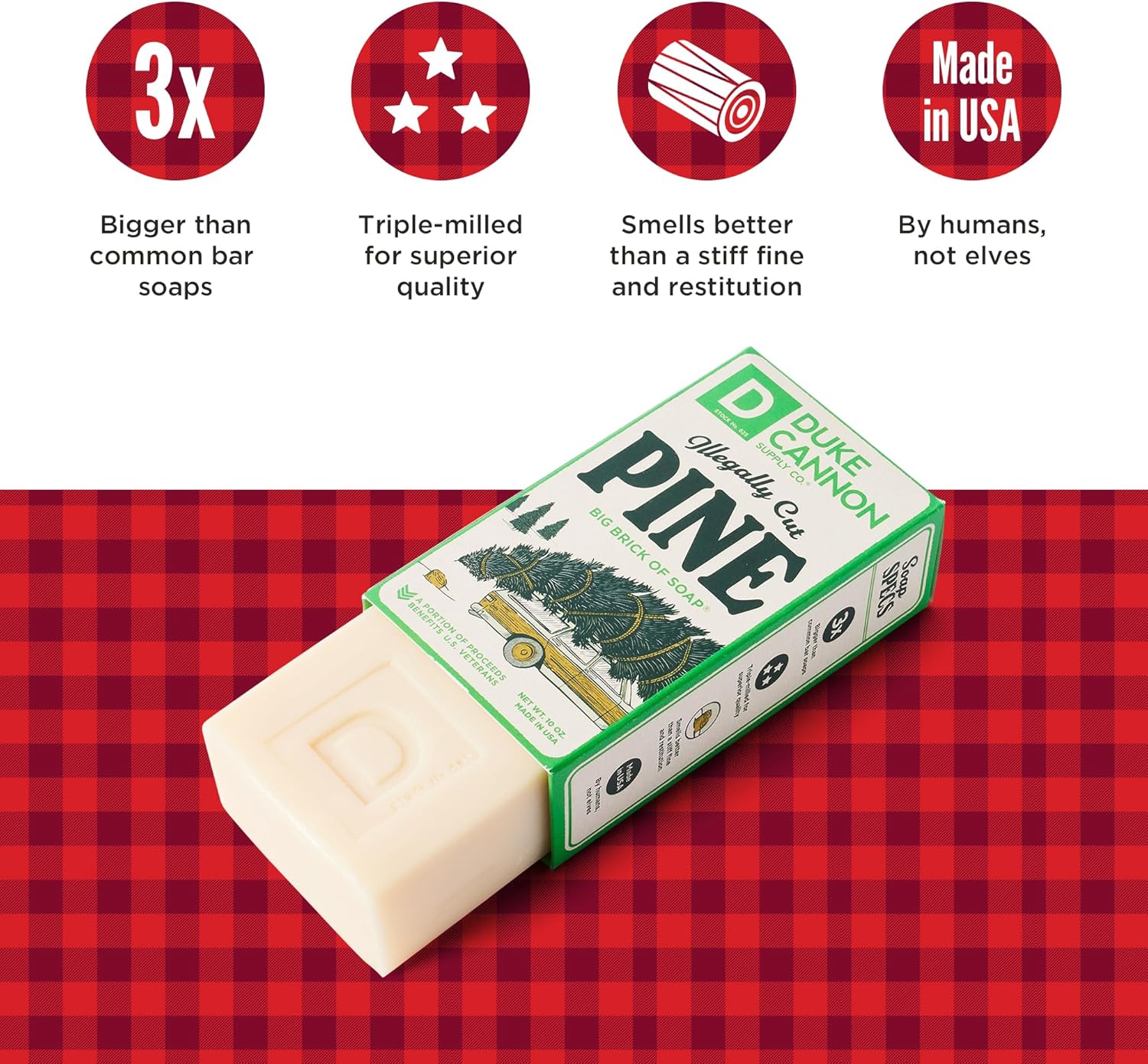 Duke Cannon Supply Co. Big Brick of Soap Bar for Men Holiday Edition - Illegally Cut Pine (Fresh Cut Pine Scent), 10 oz. (1 Pack)
