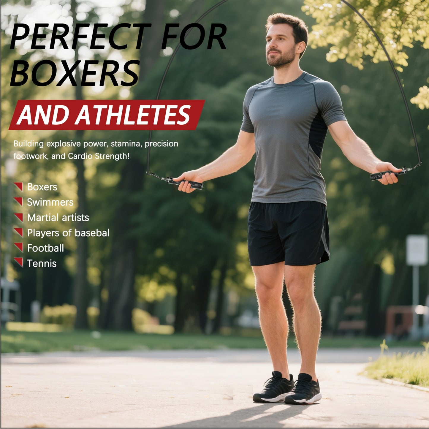 Mogold Weighted Jump Ropes for man&women fast clip interchangeable 1/4LB 1/2LB 1LB heavy jump ropes , Ball Bearing Design – Weighted, Length Adjustable,Ergonomics Grip for fitness weight loss & More