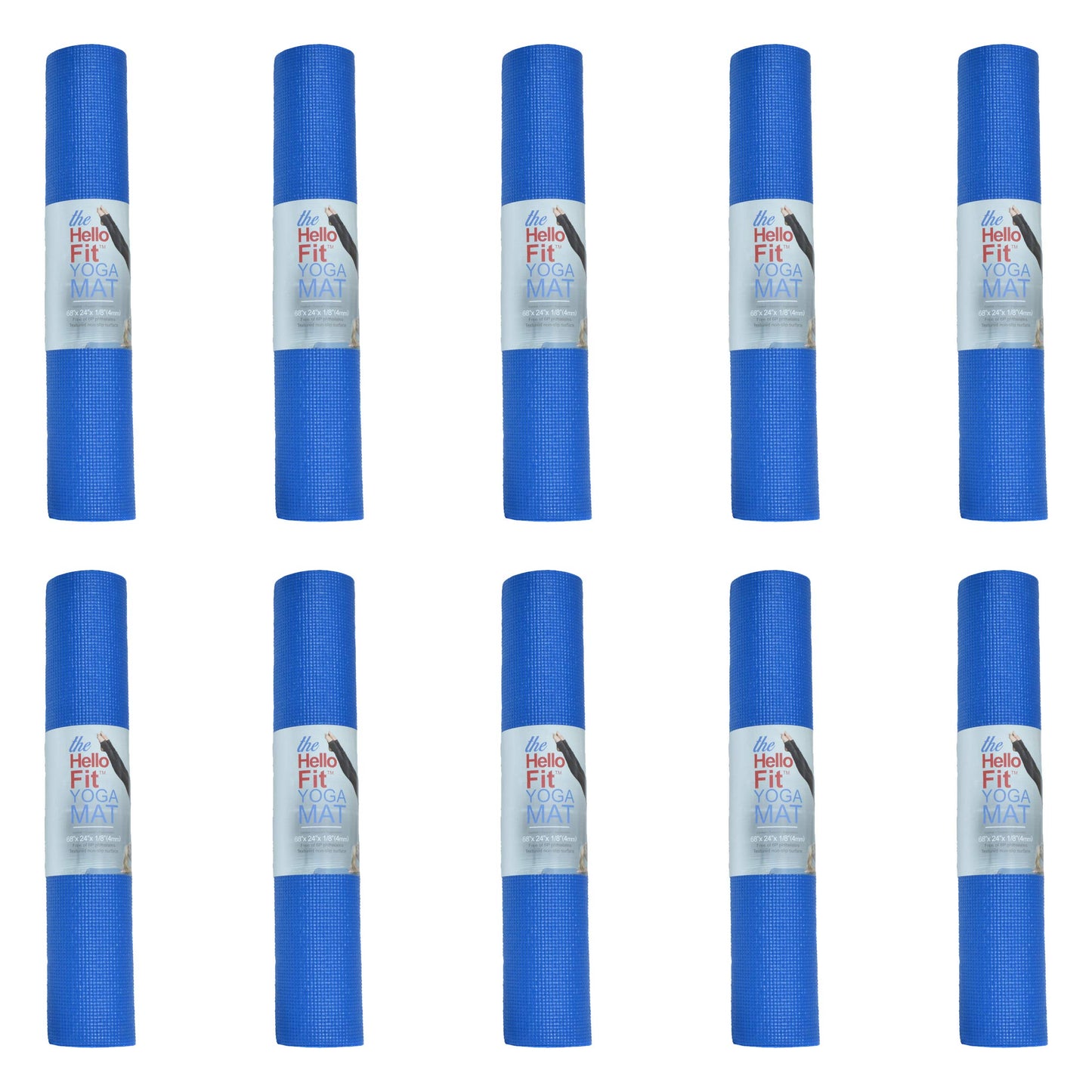 Hello Fit 10-Pack Yoga Mat, 68" x 24" Non Slip Exercise Mat, 4mm Thick Gym Mat for Fitness and Stretching, Bulk Non Toxic Yoga Mats for Schools and Studios
