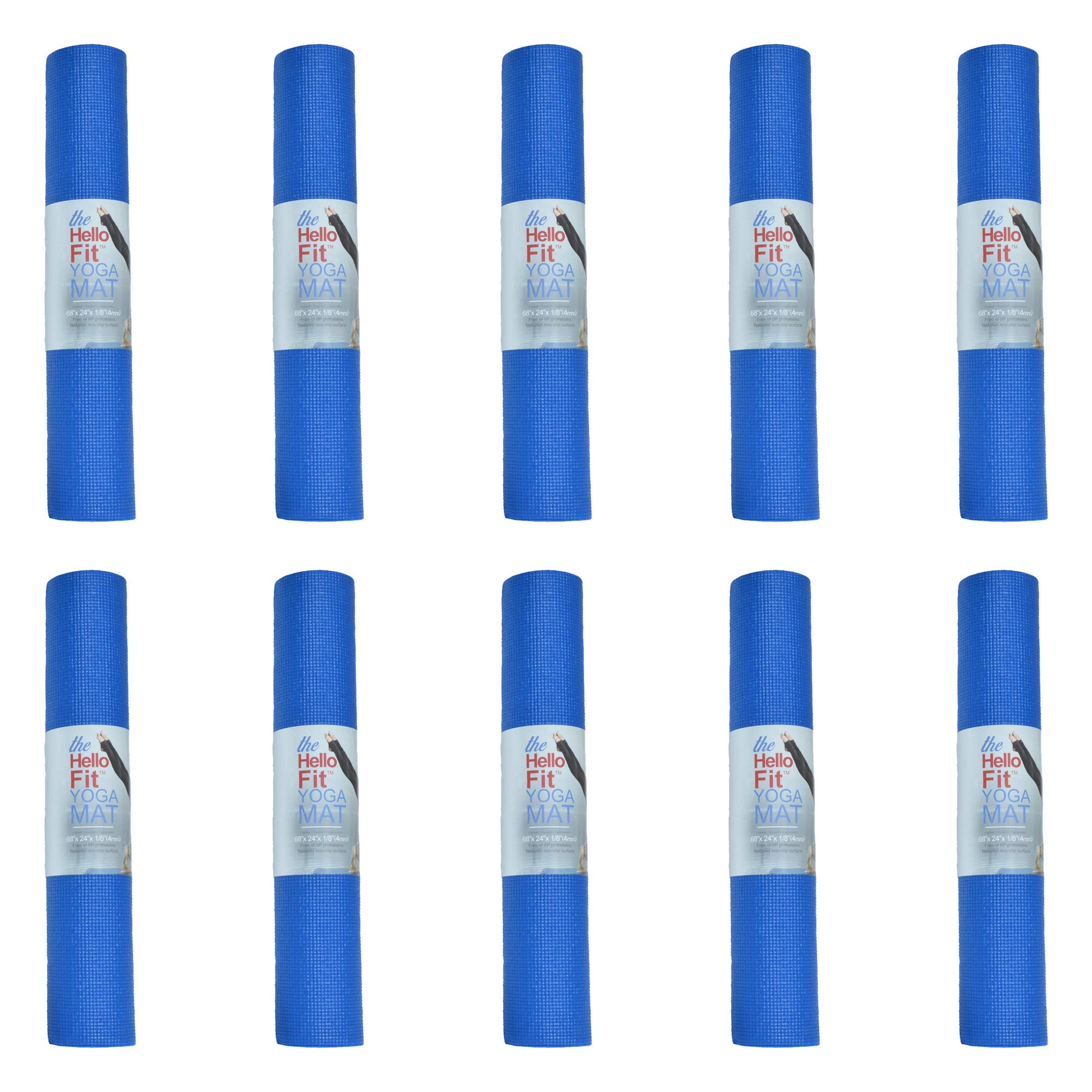 Hello Fit 10-Pack Yoga Mat, 68" x 24" Non Slip Exercise Mat, 4mm Thick Gym Mat for Fitness and Stretching, Bulk Non Toxic Yoga Mats for Schools and Studios