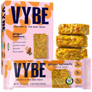 Vybe Snacks Savory Nutrition Bars Turmeric Ginger Flavor | Plant Based Vegan, Zero Added Sugar, Gluten Free, Keto Friendly, No Artificial Ingredients, Organic, 8-9 gm Protein & Gut Friendly Fiber Crunchy & Delicious (Box of 12, 45g each)