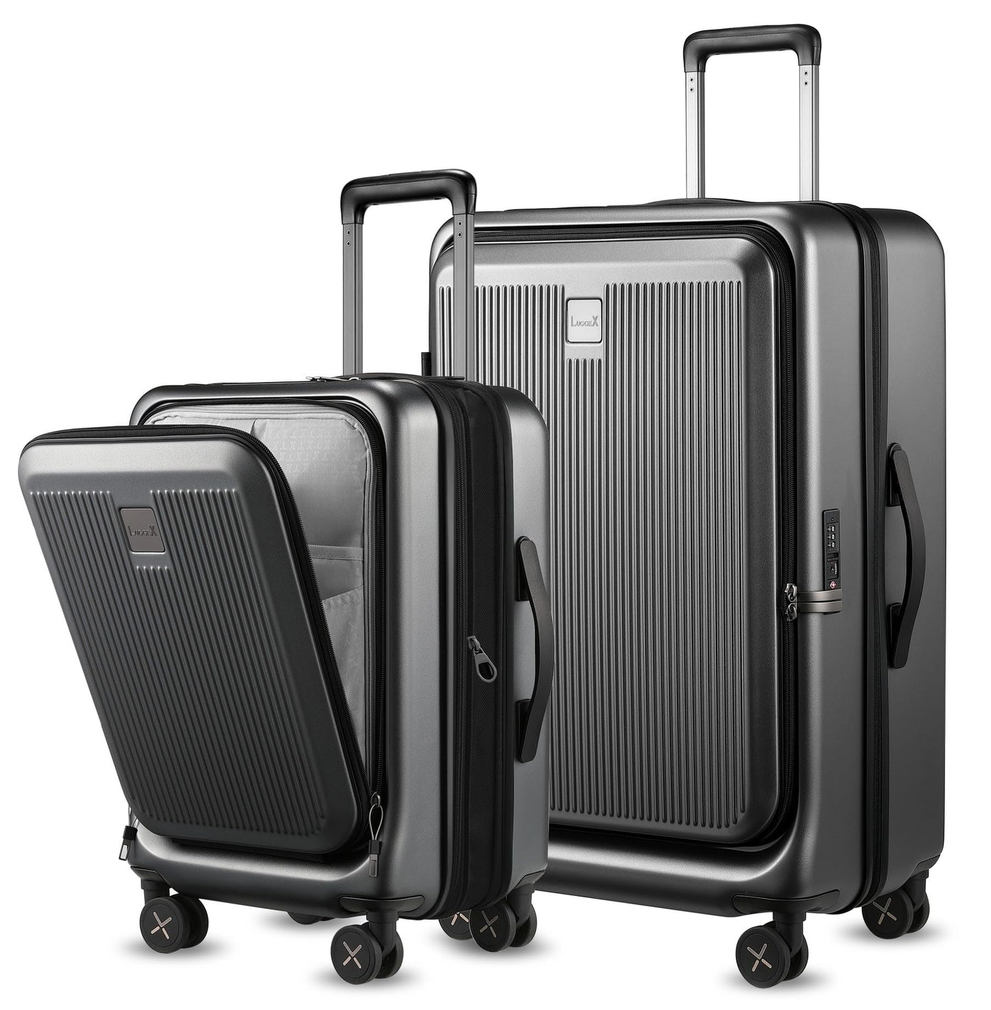 LUGGEX Carry on Luggage 22x14x9 Airline Approved, PC Hard Shell Suitcase with Front Pocket, Expandable Luggage with USB Port (Blue, 20 Inch, 37L)