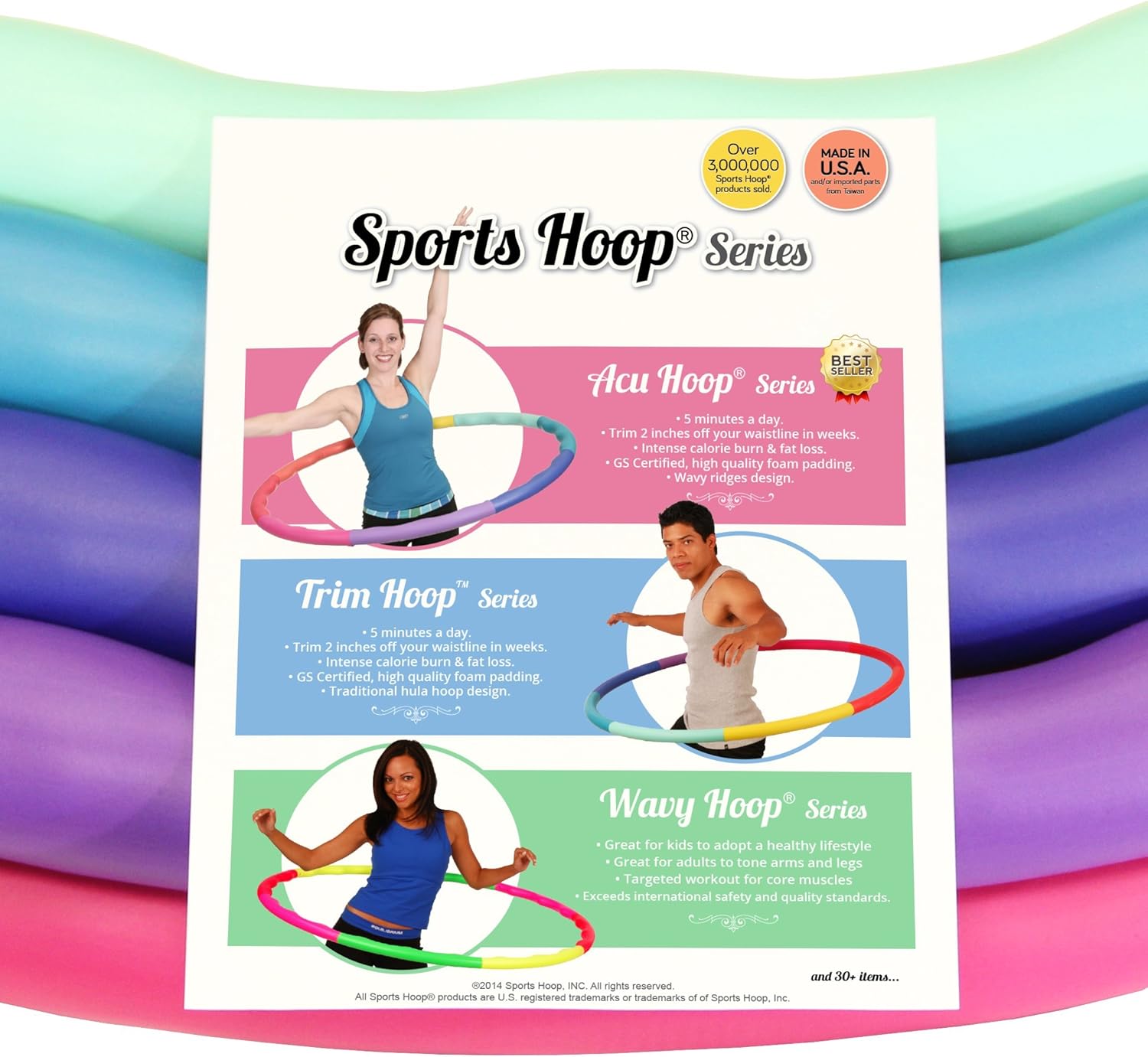 Weighted Hula Hoop, ACU Hoop 4M - 4 lb Medium, Weight Loss Fitness Workout Sports Hoop with ridges. (Rainbow Colors)