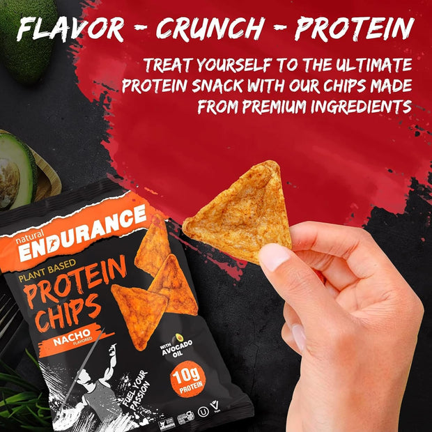 Natural Endurance Protein Chips - Low Carb Chips, High Protein Snack, Vegan Protein with Avocado Oil, 14g Protein Per Bag, Gluten Free, Nacho, BBQ, Chili, Birthday Cake, Original - Variety Pack, 1.38 oz Bags (Pack of 12)