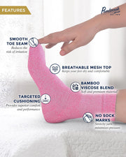 Pembrook Bamboo Viscose Diabetic Socks for Women & Men - 6 Pairs Ankle Socks for Swollen Feet | Neuropathy Socks | Edema Neuropathy Socks for Women | Diabetic Socks Women 9-12