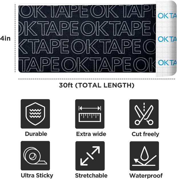 OK TAPE Turf Tape Football, Extra Wide Kinesiology Tape, Protects Arm from Turf Burn, Waterproof, Flexible, Super Sticky, White Athletic Tape (4 Inch x 30 Feet)