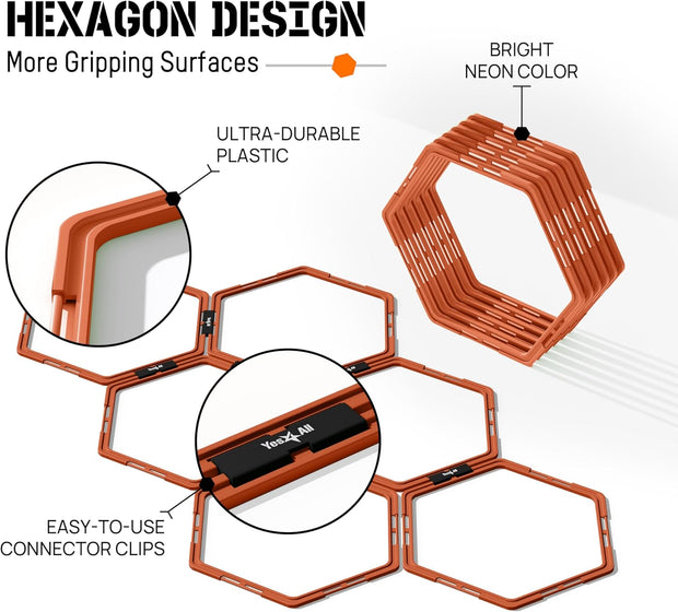Yes4All Hex Agility Rings/Speed Rings with Carrying Bag – Hexagon Rings, Agility Hurdles for Agility Footwork Training