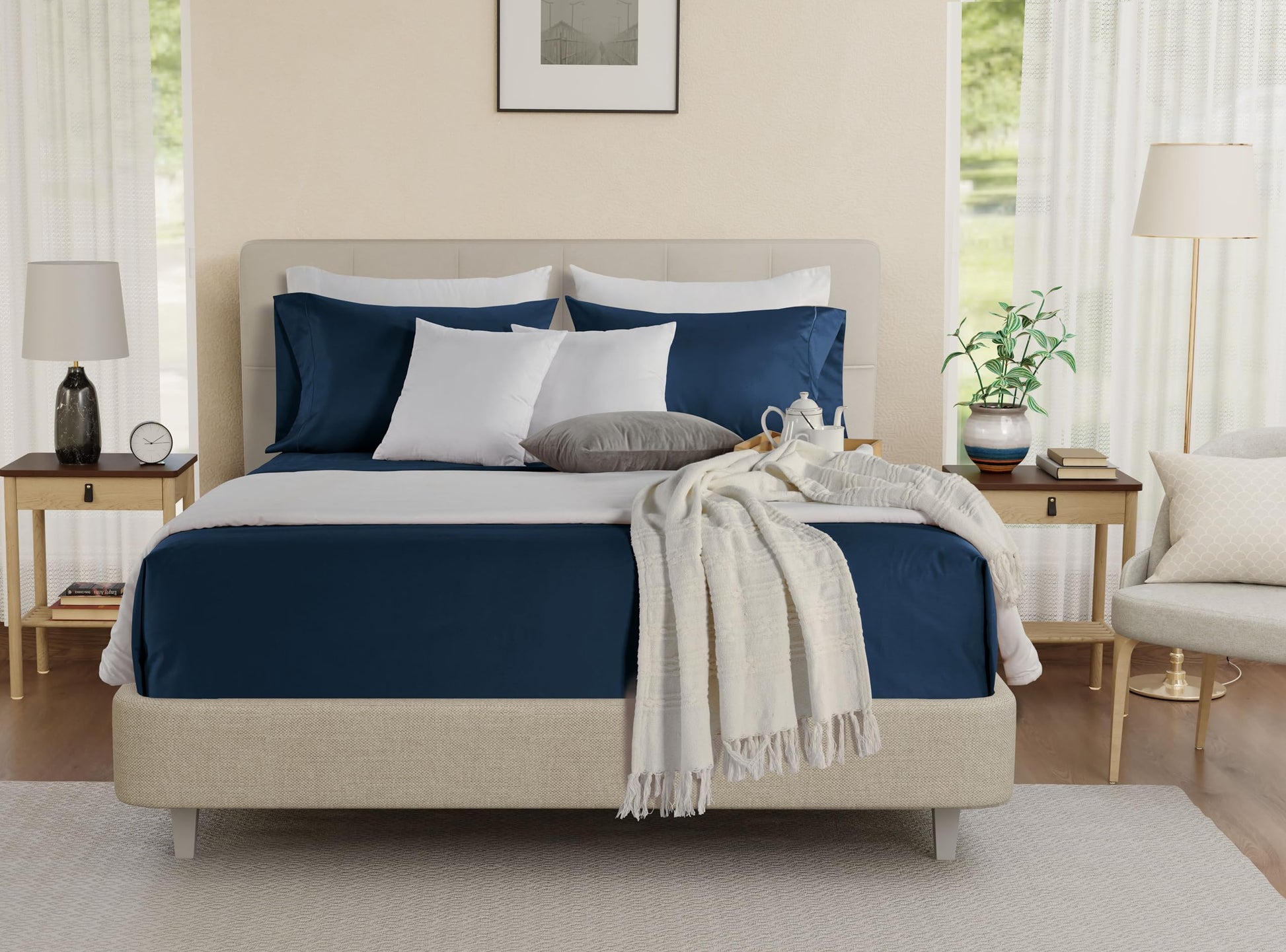 100% Egyptian Cotton Sheets King Size Sheets Set with Fully Elasticated Fitted Sheet & Pillowcase sets, 800 TC Hotel Collection Deep Pocket King Sheet Set, No Pill Soft Breathable Luxury White Bedding