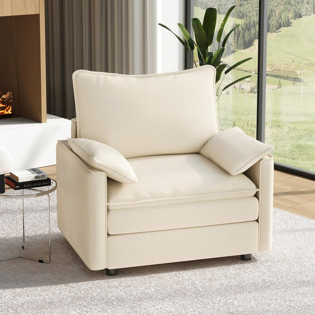 Vesgantti 108" Modular Sectional Sofa, Comfy Cloud Couch with Movable Ottoman Deep Seat Chenille L Shaped Modular Sofa, Sectional Couches for Living Room, Bedroom and Apartment, Beige