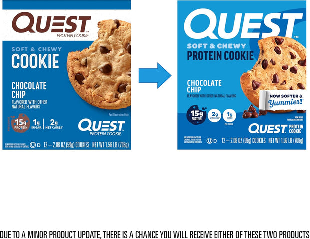 Quest Nutrition Chocolate Chip Protein Cookie, 15g Protein, 1g Sugar, 2g Net Carbs, Keto Friendly, High Protein, Low Carb; 12 Count
