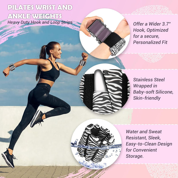 Wrist Ankle Weights for Women Set of 2, Adjustable Silicone Weighted Bangles, Wearable Ultra-durable Strips Weight Bracelet 2 lbs/4 lbs for Yoga, Pilates, Barre, Walking, Arm & Leg Workout