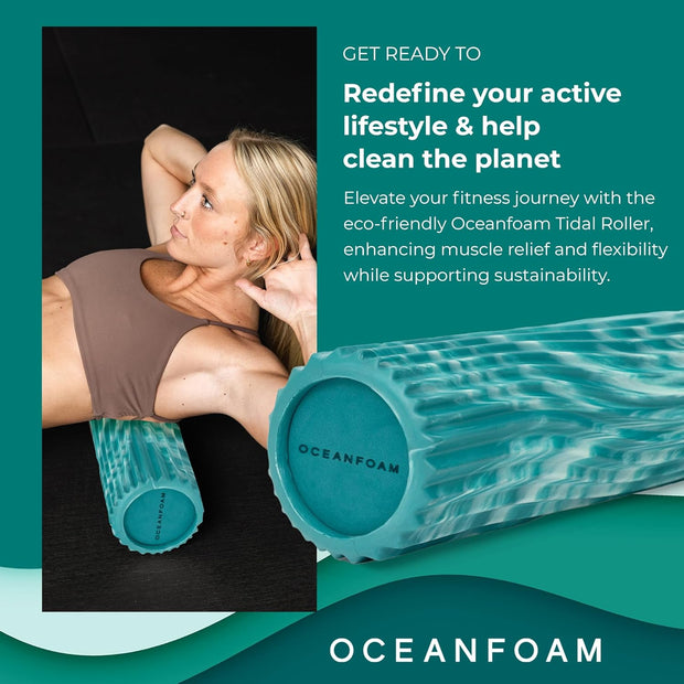 Oceanfoam Tidal Roller - Black - Muscle Massage Foam Roller for Back Pain & Stretching - Firm and Ergonomic Wide Wave Textured - Yoga, Athletics, & Wellness - Full Size, 20" x 5"