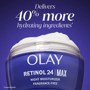 Olay Retinol Face Moisturizer, 24 MAX Anti-Aging Night Cream for Women, Fragrance-Free, Non Greasy - Anti-Wrinkle, Smooth Fine Lines, Tightening, Hydrating Skin Care - Peptides, Glycerin, 1.7 Oz