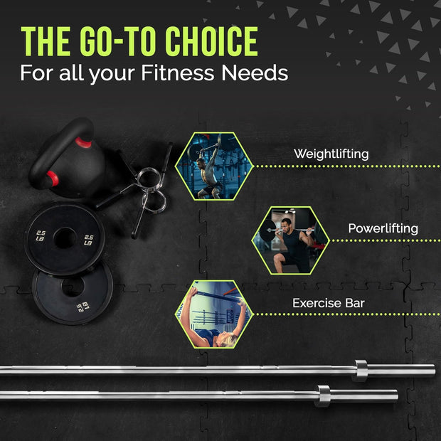 Olympic Training Barbell (6FT) (15 Pound Weight) (300 LBS Capacity), Home Gym Fitness Equipment, Strength Training Workout Bar, Weight bar for Squats, Deadlift, Weightlifting, Bench Press