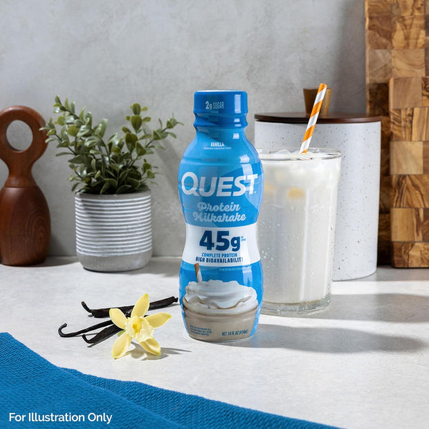 Quest Nutrition Vanilla Protein Shake, 45g Protein, 2g Sugar, 3g Net Carbs, Ready to Drink, Gluten Free, 12 Count