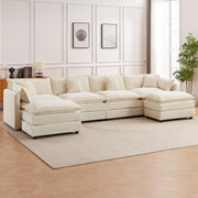 Modular Sectional Sofa, 112.2 Inch L Shaped Couch Set with Armrests, 3-Seater Comfy Cloud Couches with Movable Ottoman for Living Room Apartment, Coffee with 1 Ottoman