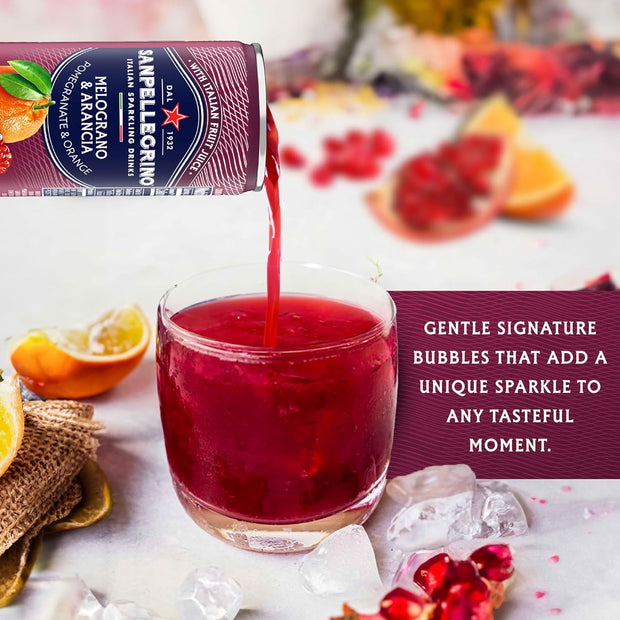 Sanpellegrino Italian Sparkling Drink Melograno And Arancia, Sparkling Orange And Pomegranate Beverage, 24 Pack Of Cans