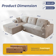 MAXYOYO 110" Modular Sectional Couch with L-Shape Chaise, Modern Boneless Couch for Living Room, Sofa in A Box, Oversized Sofa Sleeper with Deep Seat, No Assembly Required, Grayish Beige