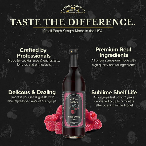 Liquid Alchemist Raspberry Syrup for Drinks - Real Ingredients Make our Raspberry Puree for Drinks the Perfect Drink Mixer - Our Cocktail Syrup is Non-GMO & Vegan (25.4 oz)