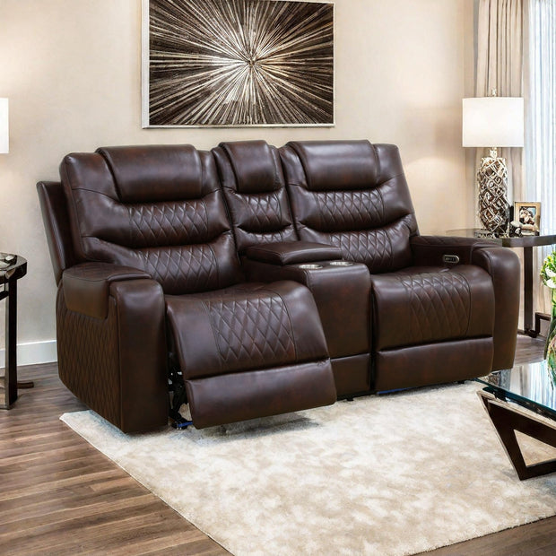 Living Room Furniture Set, Power Reclining Sofa Set, Air Leather Recliners with Built-in USB Ports and Storage Console, LED Reclining Couch Set for Living Room (Wine, Sofa Loveseat Chair)
