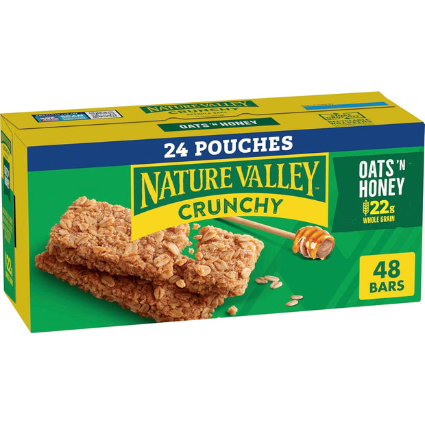 Nature Valley Crunchy Granola Bars, Oats 'n Honey, 48 Ct, 35.76 oz (24 Pouches)