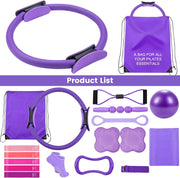 Pilates Ring Circle Fitness Set 17 pcs Equipment Accessories Workouts Includes Pilates Ball Magic Circle Yoga Ring Knee Pads and Resistance Bands for Women Set Gift for Women Weight Loss