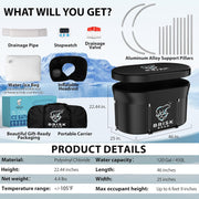 XL Oval Ice Bath Tub for Athletes with Cover by Brisk Bear - Extra Large Cold Plunge Tub for Recovery - Ice Bath Plunge Pool with Digital Timer - Cold Plunge to Soothe Muscles - Black Ice Tub