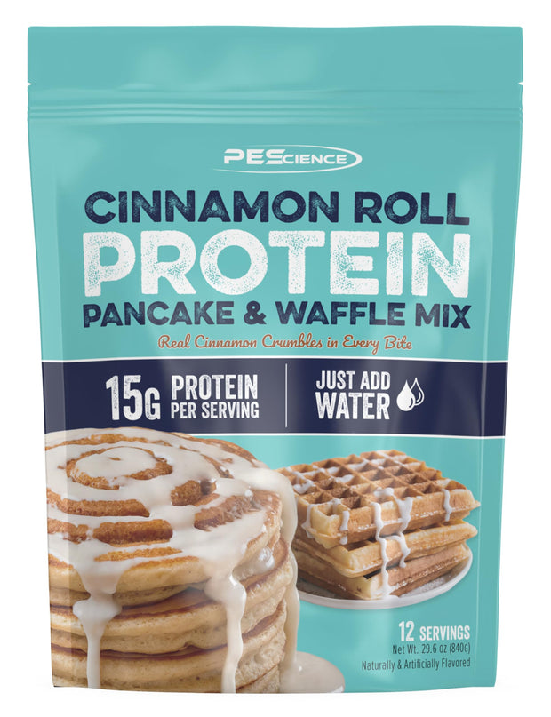 PEScience Protein Pancake & Waffle Mix, Homestyle Buttermilk, 15g High Protein Snacks, Whey and Casein Blend, 12 Servings, Just Add Water