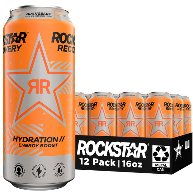 Rockstar Energy Drink with Caffeine Taurine and Electrolytes, Recovery Lemonade, 16oz (12 Pack) (Packaging May Vary)