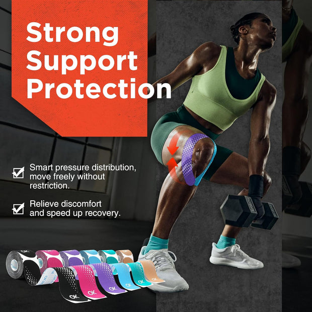 OK TAPE Synthetic Kinesiology Tape Precut Strips, Waterproof Kinesiology Athletic Tape for Joint & Muscle Support, Reflective and Durable Tape, 2in×16.4ft Roll 20PCS | Beige