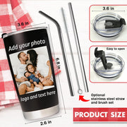 Personalized Coffee Tumbler with Pictures Text Logo Name, Custom Stainless Steel Tumbler with Lid and Straw, Coffee Travel Mug Cups, 20oz Personalized Birthday Gifts for Women Men Office