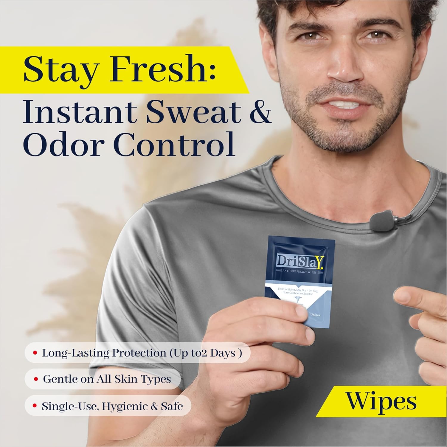 Antiperspirant Wipes Body Deodorant, Travel Size Wipes for Excessive Sweating & Hyperhidrosis, Average 48 Hours Protection, Pack of 15