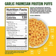 Twin Peaks Protein Puffs - (Garlic Parmesan), Keto Friendly, Low Carb Snack (300g, 21g Protein, 2g Net Carbs, High Protein, Healthy Crunchy Snack)