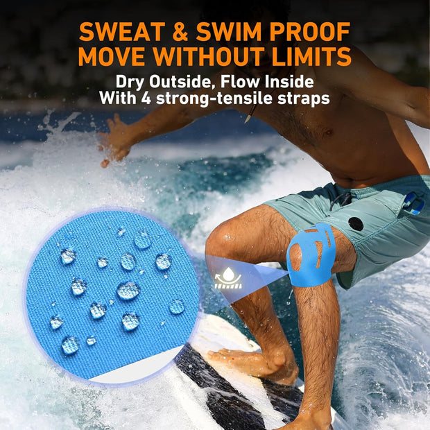 PreCut Kinesiology Tape for Knees, 12PCS Upgraded Waterproof KTQUICK Knee Tape for Knee Pain Relief Pre Cut, Original Cotton Athletic Knee Tape, Waterproof&Hypoallergenic Latex-Free for Sports (Black)