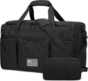 ZOMFELT Gym Bag for Men Women, Tactical Travel Duffel bag with Removable Dividers & Shoe Compartment, Weekender Carry on Bag with Toiletry Bag, Overnight Range Bag for Workout Soccer Yoga Gym, Black