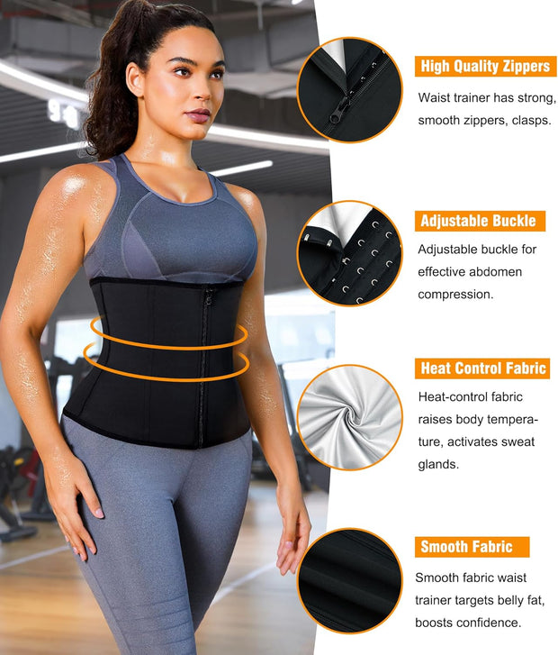 LEINIDINA Womens Waist Trainer Corset with Zipper Sweat Waist Trimmer for Women Workout Belt Corset Shapewear
