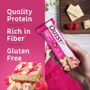 Quest Nutrition White Chocolate Raspberry Protein Bars, 20g Protein, 1g Sugar, 5g Net Carb, High Fiber, Gluten Free, Keto Friendly, 4 Count