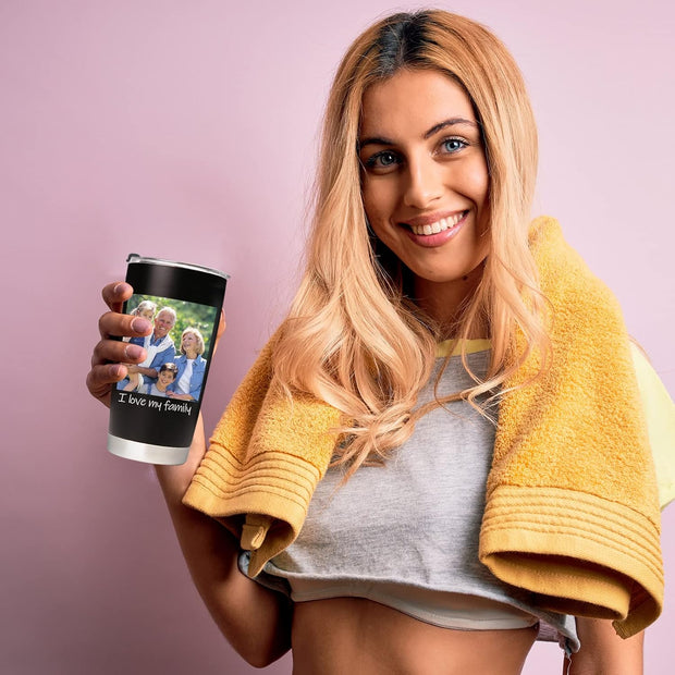 Personalized Tumbler with Pictures Text Name, Custom Stainless Steel Tumbler with Lid, Personalized Gifts for Women, Men, Christmas Birthday Mother's Day Gifts for Mom, Dad, Friend