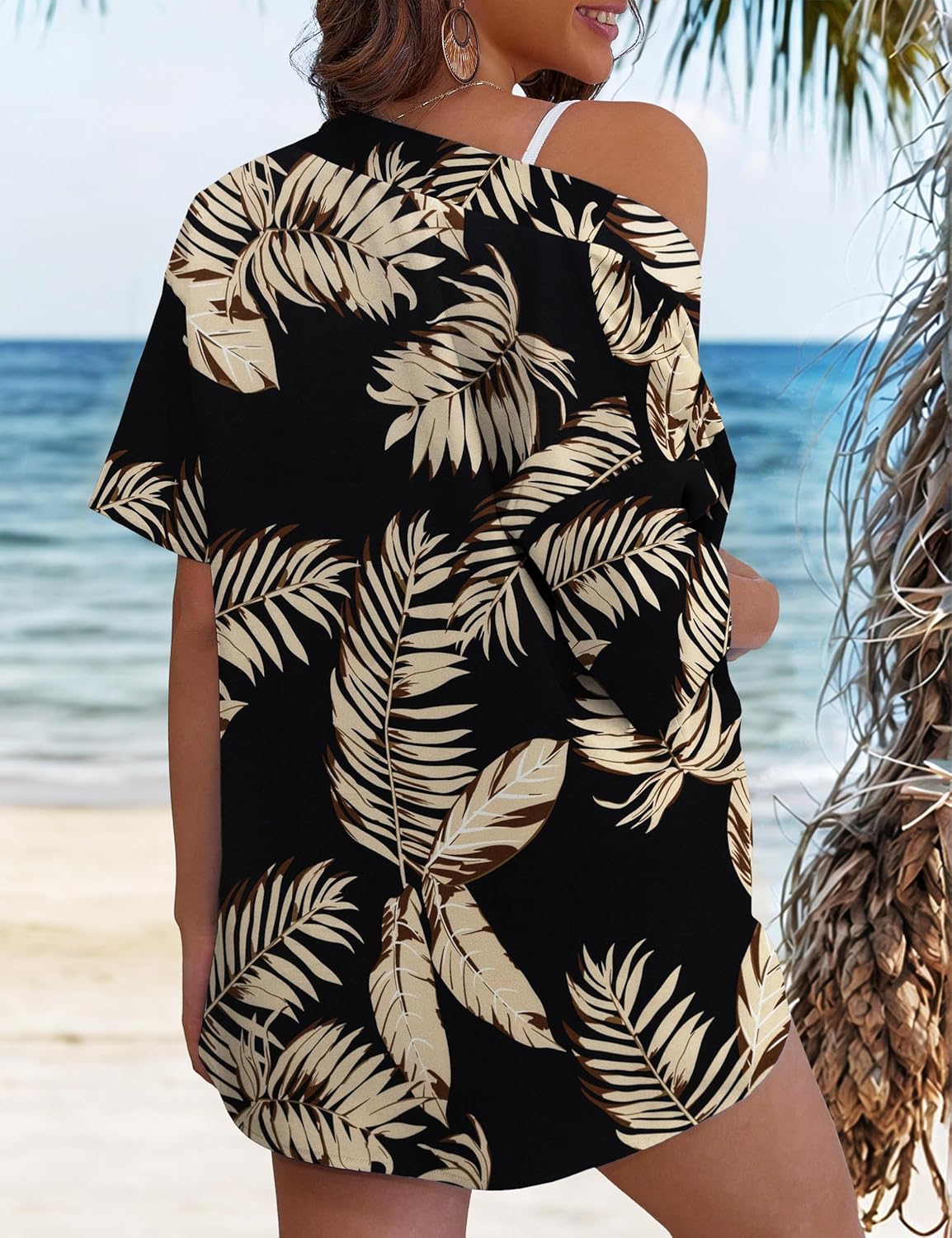 REDHOTYPE Women's 2 Piece Outfits Kimono Style Tropical Print Cover Ups Half Sleeve Blouse Shorts Set Summer Beachwear （S-XL）